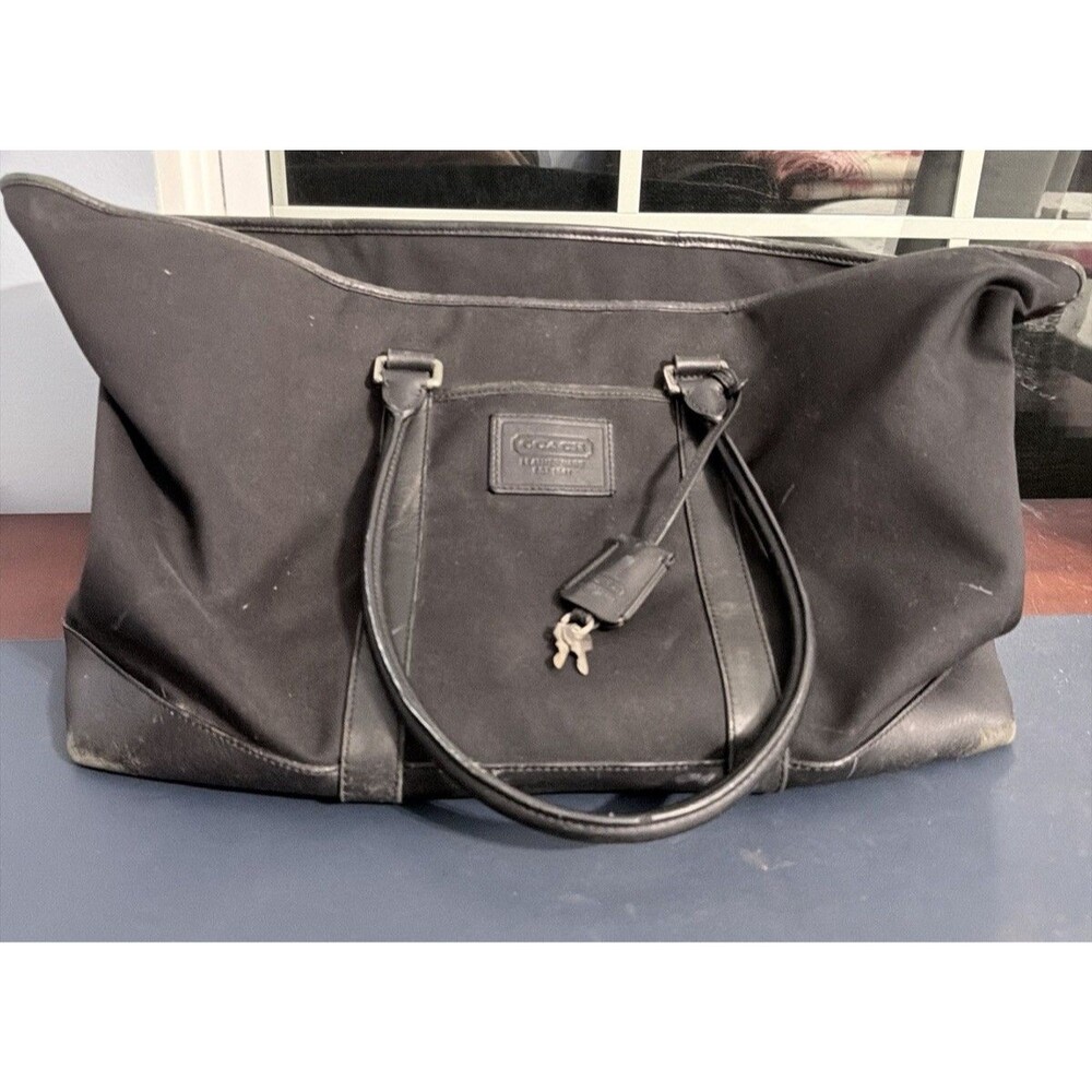 Coach Black Canvas Leather trim duffle Travel Bag